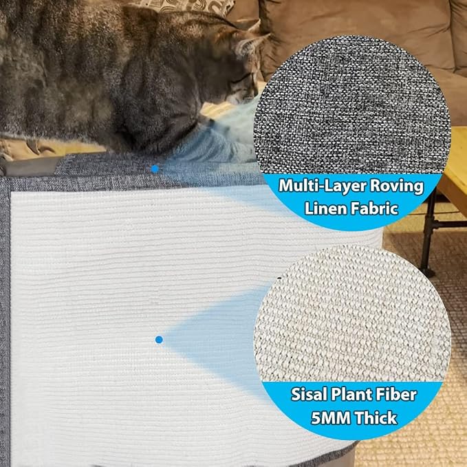 NATUYA Cat Scratch Furniture Protector - Large Sisal Cat Scratching Mat for Couch, Arm, Sofa, Corner (Dark Gray, Right) - Image 3