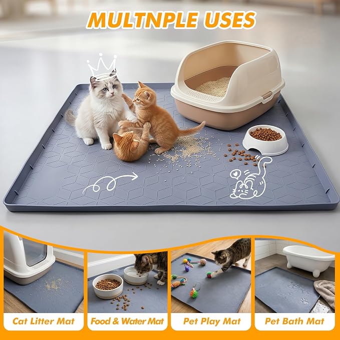 Extra Large Cat Litter Mat 47" x 35" Silicone Litter Trapping Mat for Scatter Control, Catcher for Kitty Litter, Non-Slip Waterproof Floor Protector, Easy to Clean, Gray - Image 4