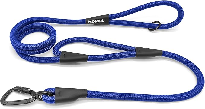 Rope Dog Leash with Two Handles, 6 Foot Heavy Duty Dog Leash with Aviation Aluminum Auto Locking Carabiner, Strong Nylon Pet Lead for Small, Medium, Large Dogs (Blue, 6FT-Two Handle) by MORXIL
