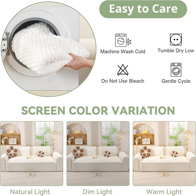 OstepDecor Couch Cover for Dogs, Washable Non Slip Sofa Cover for Pets | Soft Couch Covers for Sofa, Loveseat and Sectional, Furniture Protector Against Pet Hair & Dirt (27.6" x 86.6", White) - Image 9
