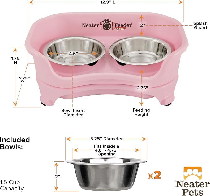 Neater Feeder Express Mess Proof Dog Bowls Elevated for Small Breeds Under 15 Lb, Made in USA, No Spill Raised Dog Food Bowl Stand, Stainless Steel Food and Water Bowl Set, Feeding Station, Pink - Image 7