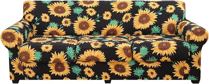 hyha Stretch Couch Covers, Sofa Cover for 3 Cushion Couch Pet Friendly | Floral Pattern, Printed, 4 Pieces, 3 Separate Cushion Sofa, Durable Anti-slip Washable Protector with Elastic Bottom for Dogs by hyha