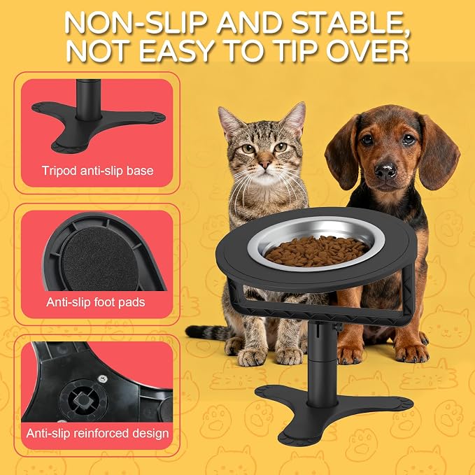 Raised Cat Bowls with Height-Adjustable Stand 15° Tilted Cat Food Bowls Non-Slip Feeder Adjusts to 2.4", 4.02",5.98" with Stainless Steel Bowls Whisker Friendly for Cats and Puppy (Black) - Image 7