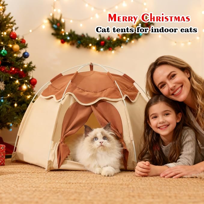 Gigreinc Cat Tent for Indoor, Indoor Dog House,Kitten Tent Suitable for Samll Dogs,Pet Cute Cave Nest Dog Houses(Beige, Large) - Image 2