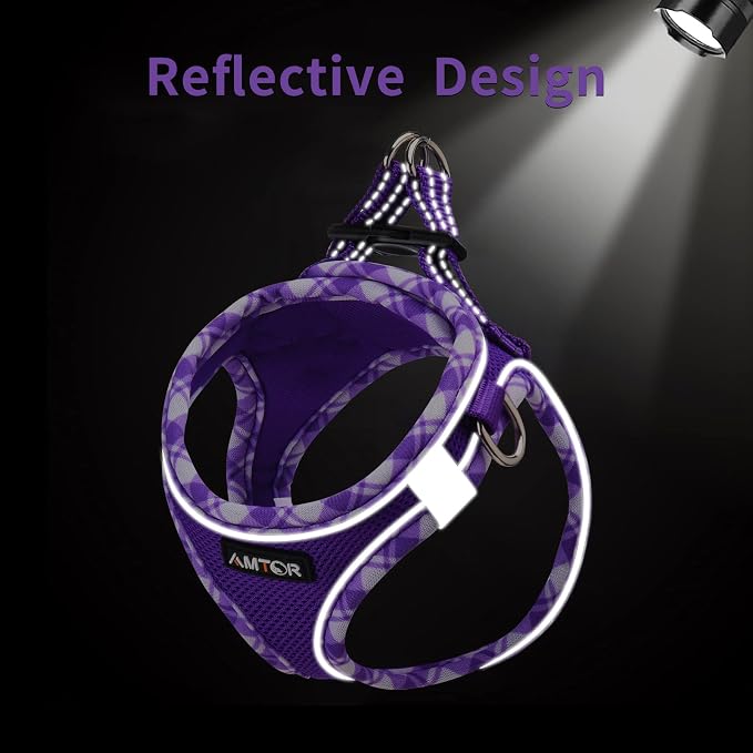 AMTOR Small Dog Harness with Leash Set, No Escape Easy Walk Puppy Harnesses for Training Walking, Step-in Reflective Soft Dogs Vest for XS S Medium Extra-Small Large Sized Dog(Purple,L) - Image 3