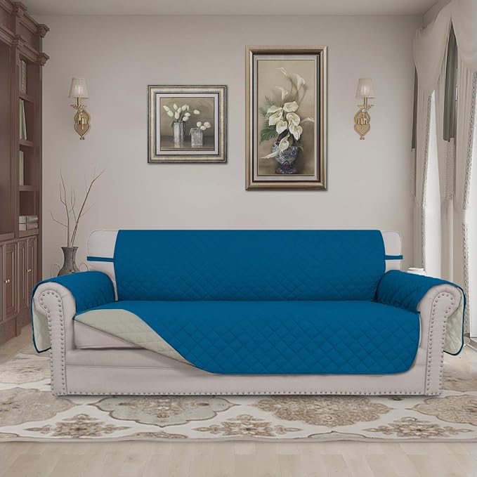 Easy-Going Reversible Couch Cover, 4 Seater Sofa, Peacockblue/Beige | XX-Large Sofa, Washable Slipcover For Dogs, Water Resistant Mat, Living Room, Non-Slip Sofa Cover, Pet Friendly - Image 2