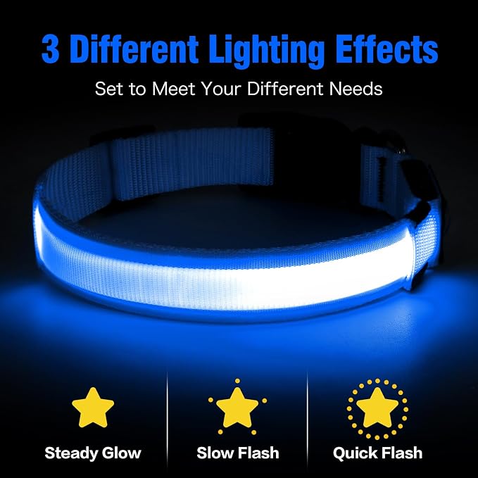 Illumifun LED Dog Collar, Water-Resistant Light Up Dog Collar, Safety Dog Collar Light for Your Dogs Walking Camping(Blue, X-Large) - Image 2