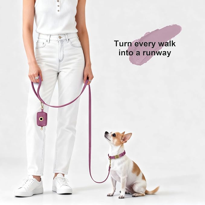 Didog PU Leather Dog Leash for Small Dogs, 5/8in x 5ft, Purple | Soft Grip Full Control, Easy Clean, Metal D-ring for Poop Bag Holder, Tangle-Free 360° Swivel Clasp, for Walking & Training - Image 2