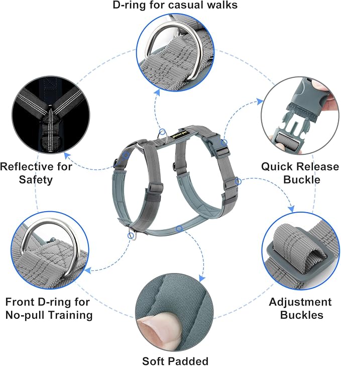 Plutus Pet No Pull Dog Harness, Adjustable Nylon Harness with Soft Padding | Reflective with Front Clip, Heavy Duty for Training and Walking, for Small Medium Large Dogs, Gray, S - Image 2