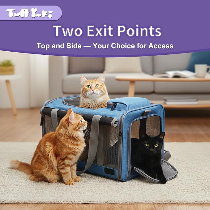 Pet Carrier for Medium-Small Cats, Collapsible Cat Carrier and Soft-Sided Pet Carrier for Medium Big Cats and Puppy Up to 17lbs, 2-Way Entry with Privacy Cover, Travel Bag L18.12”X11.81”X11.81” - Image 4