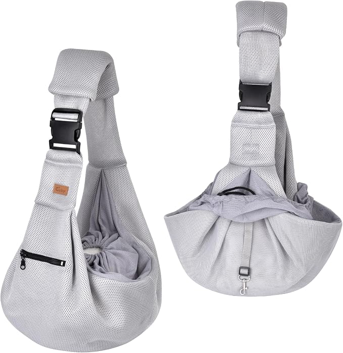 CUBY Dog and Cat Sling Carrier - Hands Free Breathable Mesh Small Dog Sling Carrier-Soft Pouch and Tote Design-Suitable for Puppy, Small Dog Cat Pets Carriers Sling Outdoor(Grey-Mesh,Adjust Strap 2.0) - Image 9