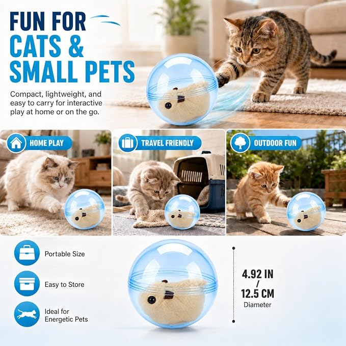 Self Rolling Interactive Cat Ball Smart Cat Ball Toy | 360° Animal Design Automatic Moving Pet Ball, Fun Indoor Interactive Chasing Exercise Toy for Cats and Small Dogs - Image 7