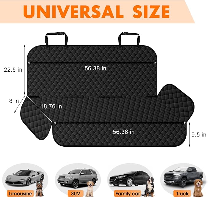 Waterproof Dog Backseat Cover for Cars, Pet Seat Protector, Carbon Black - Image 2