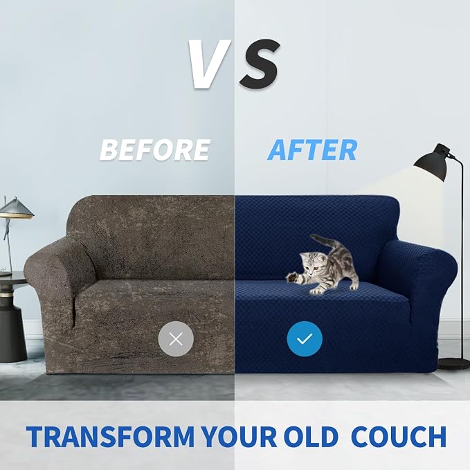 ZNSAYOTX 1 Piece Jacquard Couch Covers for 3 Cushion Couch High Stretch Sofa Cover for Pets Dogs Anti Slip Extra Large Sofa Slipcovers Furniture Protector (XL Sofa, Navy Blue) - Image 4