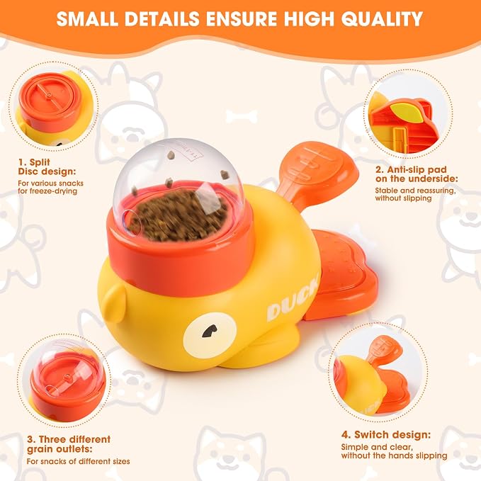 Interactive Dog Treat Dispenser Toy, 2026 New Duck Shape Puzzle Feeder,Interactive Dog Food Dispenser with Press Button and Rotating Design,Slow Feeding Game for Dogs and Cats - Image 6