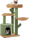 Cactus Cat Tree, Multi-Level Cat Tower with Large Metal Carpet Hammock, Cat Scratching Post for Indoor Cats with Condo & Replaceable Toy Ball, Green by MUTTROS