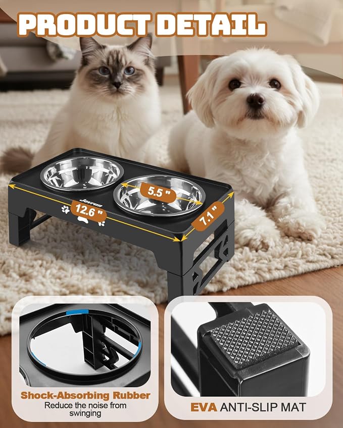 Jovrun Elevated Dog Bowls for Small Dogs and Cats, Non-Slip Cat Bowls with 2 Thick 5.5" Stainless Steel Dishes, Dog Feeder 2 Heights Adjustable to 2.6"-5.3" - Image 3