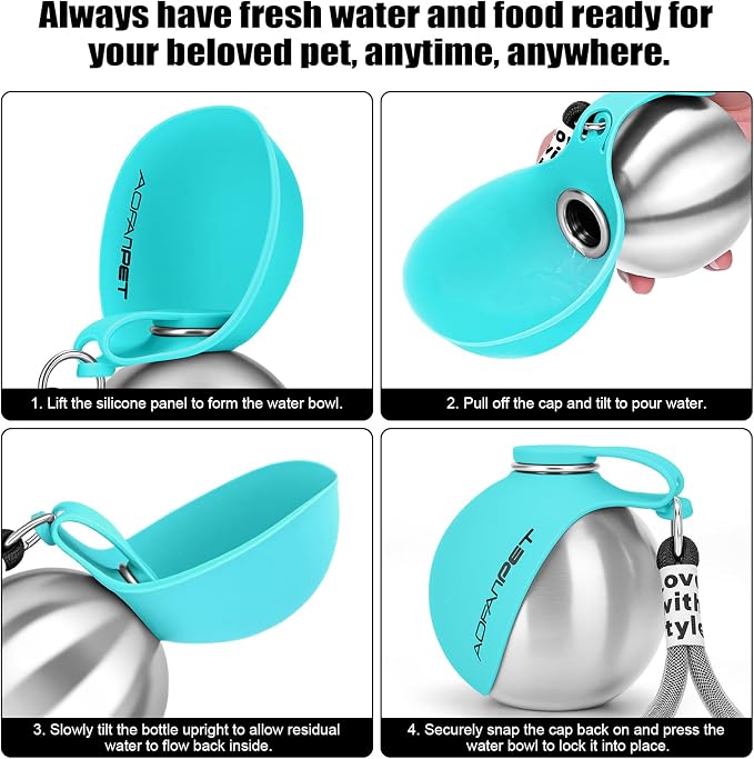 Portable Dog Water Bottle 10oz Stainless Steel Travel Dog Water Dispenser with Bowl No-Spill Puppy Water Bottle for Walking Hiking Small Dog Water Bottle - Image 3