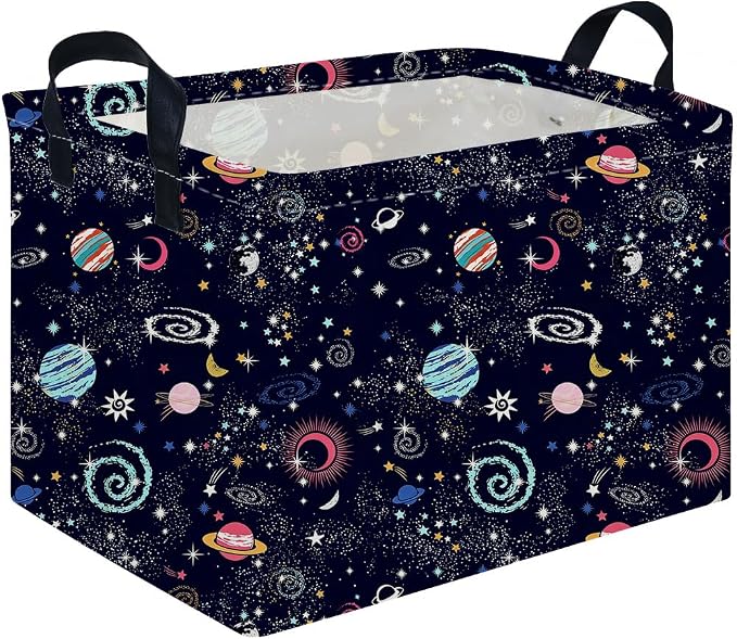 Rectangular Star baskets,Storage Basket,Waterproof foldable laundry basket for Kids,Cute Toys Storage Bin Organizer,Book bins,Starry Sky Galaxy Room Decor(Stars) by FXOCSHE