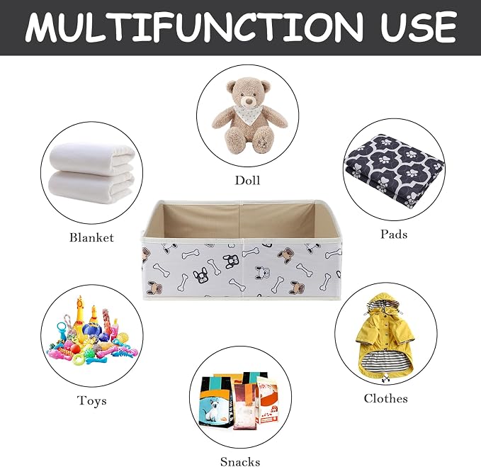 Geyecete Foldable Dog Toy Organizer Boxes - Cloth+Cardboard Trapezoid Storage Box with Handle, Basket for Toys (Beige Dog Head Print) - Image 3
