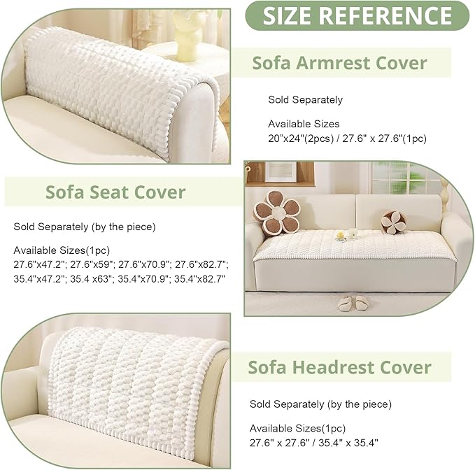 OstepDecor Couch Cover for Dogs, Washable Non Slip Sofa Cover for Pets | Soft Couch Covers for Sofa, Loveseat and Sectional, Furniture Protector Against Pet Hair & Dirt (27.6" x 86.6", White) - Image 3