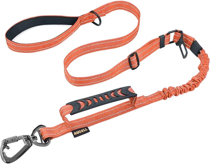 AUBELL Tactical Dog Leash Heavy Duty,4-6ft No Pull Bungee Leash,Orange | Reflective Dog Leash for Medium Large Dogs with Comfortable Padded Double Handle,Car Seat Belt,360 Degree Rotating Carabiner by AUBELL