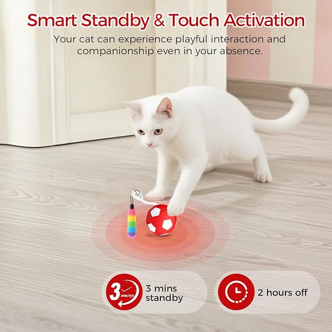 VIWIK Interactive Cat Toys for Indoor Cats, Automatic Motion Activated Kitten Ball Toy, Moving Stimulation Cat Toys for Bored Indoor Adult Cats, Low Noise Fast Rolling Moving Ball Red - Image 5
