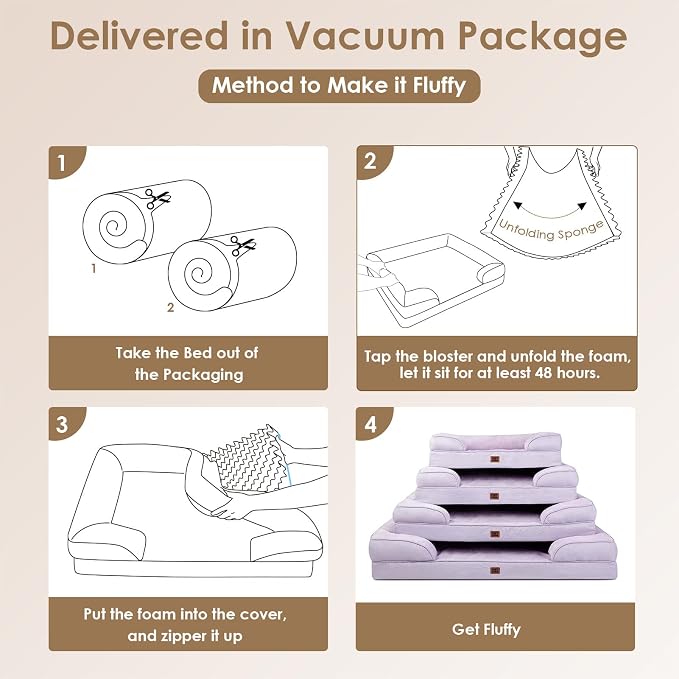 EHEYCIGA Orthopedic Small Dog Bed, Waterproof Memory Foam Washable Pet Beds | Non-Slip Bottom and Egg-Crate Foam Medium Dog Couch Bed with Washable Removable Cover, Lilac - Image 7