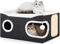 Shikha Extra Large Cat House Bed for Multi Cats with Scratch Pad Black | 24 x 17.7 x 12.6 IN Widen Cat Cave Cube for Multi Pets, Foldable, Arc-Edge Design, Oval Door, All Seasons Reversible Cushion by Shikha