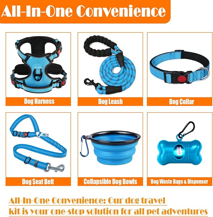 LOBEVE No Pull Dog Harness, Collar & Leash Set with Travel Accessories | Includes Dog Seat Belt, Collapsible Bowls & Poop Bag Dispenser. Ideal for Training, Walking, Hiking. Fits Small to Large Dogs - Image 2