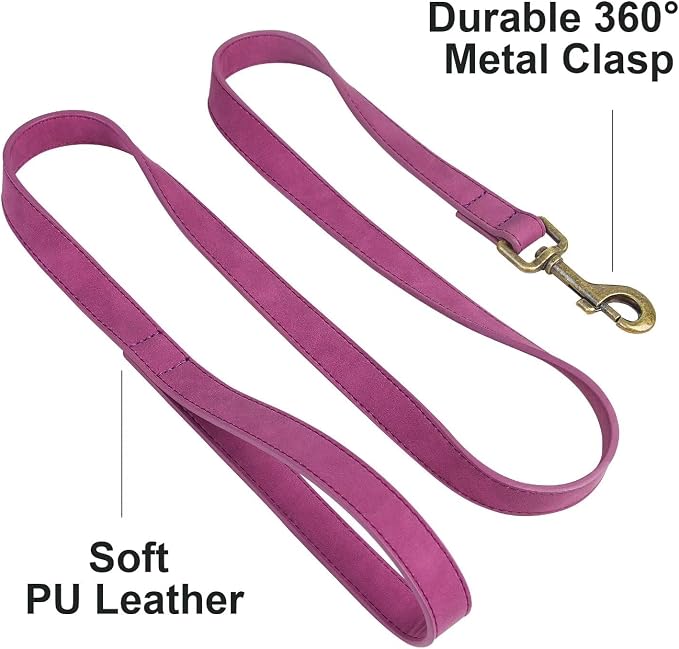 Didog PU Leather Dog Leash for Small Dogs, 5/8in x 4ft, Purple | Soft Grip Full Control, Easy Clean, Metal D-ring for Poop Bag Holder, Tangle-Free 360° Swivel Clasp, for Walking & Training - Image 3