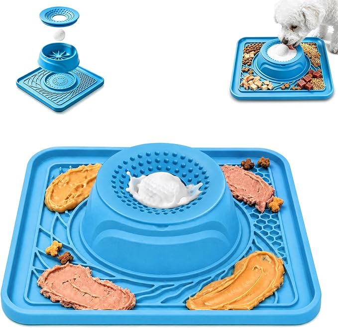 Slow Feeder Dog Bowl & Lick Mat,2-in-1 Dog Lick Bowl with Interactive Rolling Ball for Liquid and Thick Treats,Anti-Slip Dog Lick Bowl for Dogs & Cats by Unknown