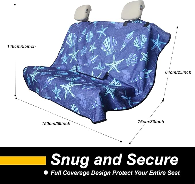 Back Seat Cover for Car Trucks Van SUV Jeep,Waterproof Rear Bench Towel Seat Covers for Dogs and Kids,Automotive Backseat Protector (Conch Shells Starfish) - Image 4