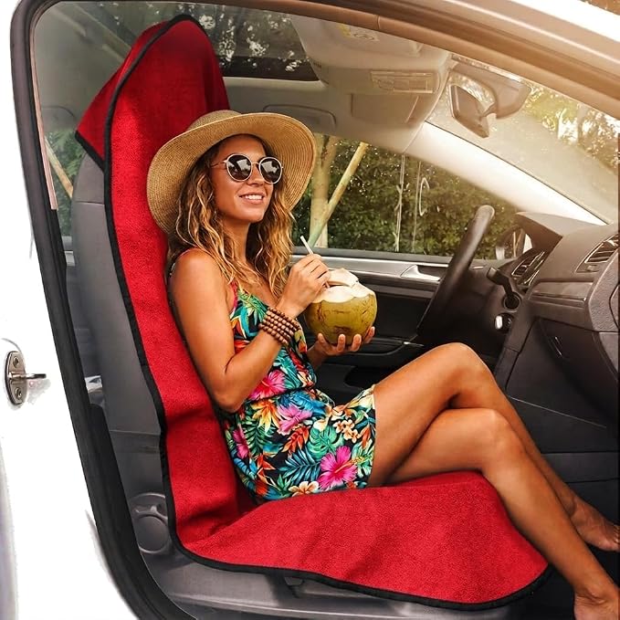 Car Seat Cover Protector Front Seats,for Gym Workout,Running,Swimming,Beach and Hiking,Waterproof Sweat Towel Bucket Seat Covers for Cars SUV Trucks (Red, 2Pcs) - Image 2