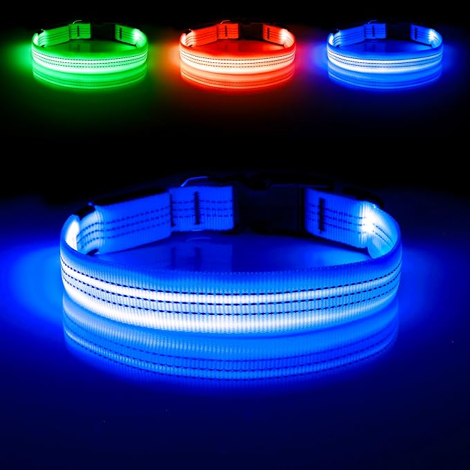 Illumifun Light Up Dog Collar, USB Rechargeable LED Dog Collar, Adjustable Reflective Lighted Pet Collar for Night Walking Camping (BlueⅢ, Large) - Image 2
