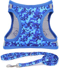 Step in Boy Dog Harness Leash Set- All Weather Reflective No-Pull Padded Mesh Vest Harness for Cats Puppy Extra-Small Small Medium Large Dogs - Blue Camouflage - XXS by MOONPET