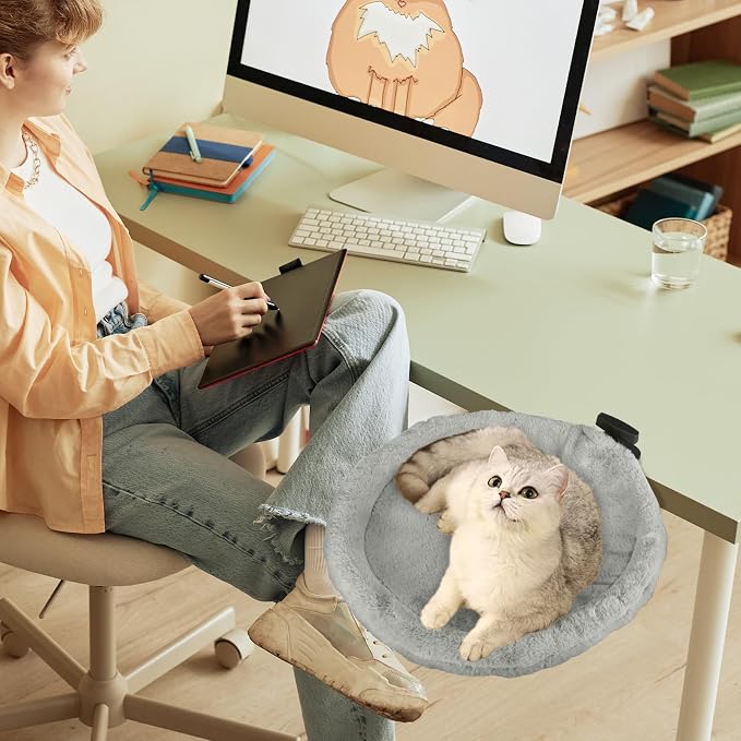 2-in-1 Cat Desk Bed (Vertical & Horizontal Clamp), Space-Saving Cats Bed for Desk Includes 2 Covers (Winter Plush + Summer Mesh), Sturdy Cat Desk Hammock for Indoor Cats, Holds up to 40 lb - Image 4