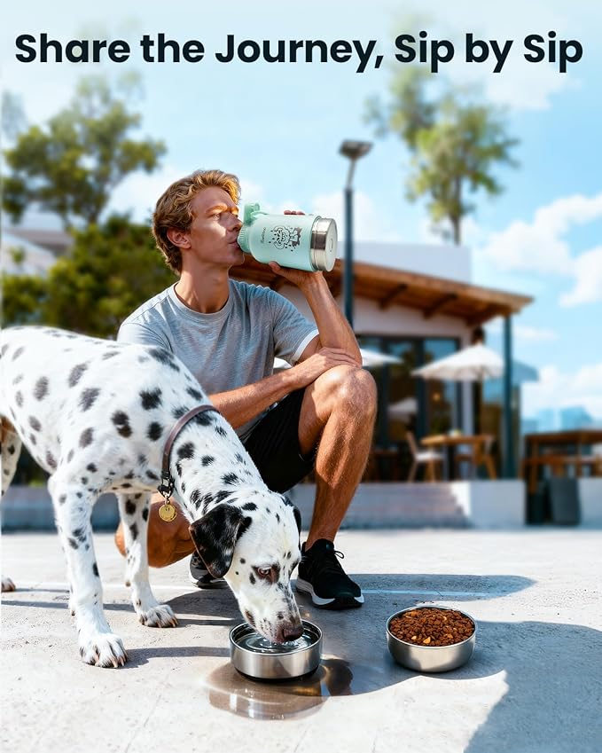 34oz Dog Water Bottle, Stainless Steel Dog Water Bottle Dispenser with Detachable Food & Water Bowls, Keeps Water Hot/Cold, for Walking, Hiking, Camping(Pale Blue) - Image 5