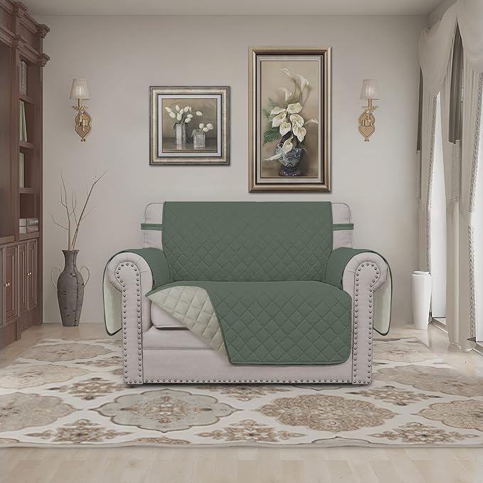 Easy-Going Reversible Couch Cover, Oversized Chair, Greyish Green/Beige | Machine Washable Slipcover For Dogs, Water Resistant Furniture Mat For Living Room, Non-Slip Sofa Cover, Pet Friendly - Image 2