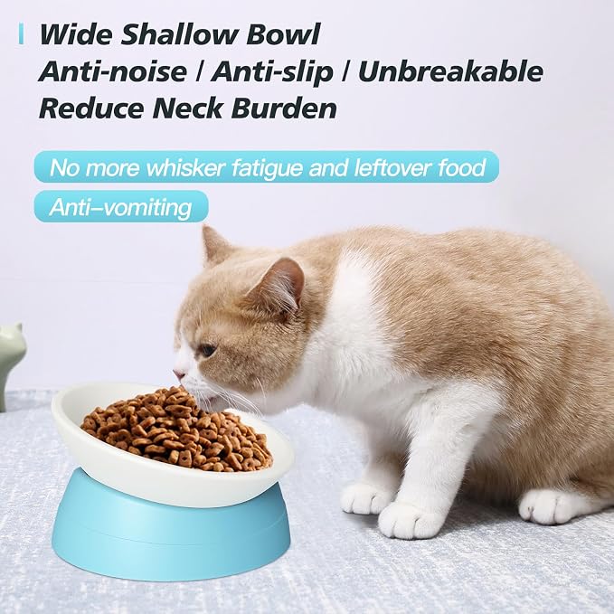 Ravitat 2Pcs Elevated Cat Food Bowl - Adjustable, Anti-Slip & Anti-Noise, Protects Pet's Spine - Thickened Plastic, 17 Oz - Image 2