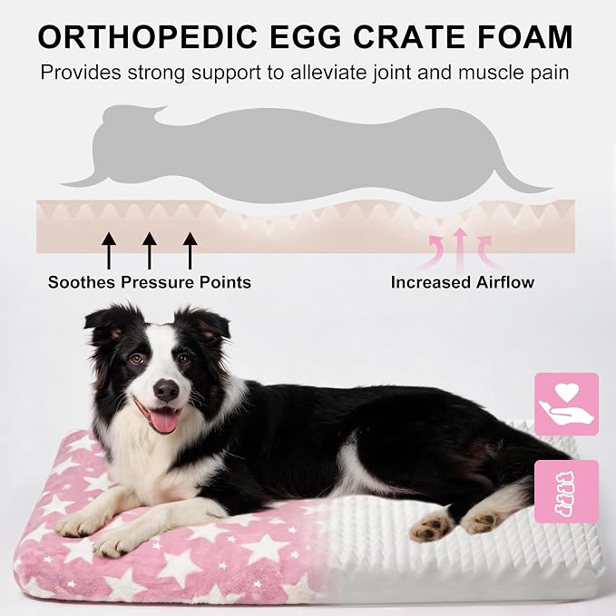 Orthopedic Dog Bed for Large Dogs, Washable Dog Mat with Removable Zippered Cover, Non-Slip Bottom, Comfort Crate Bed (Big&Little Stars Pink, M(30"*20"*3.1")) - Image 3