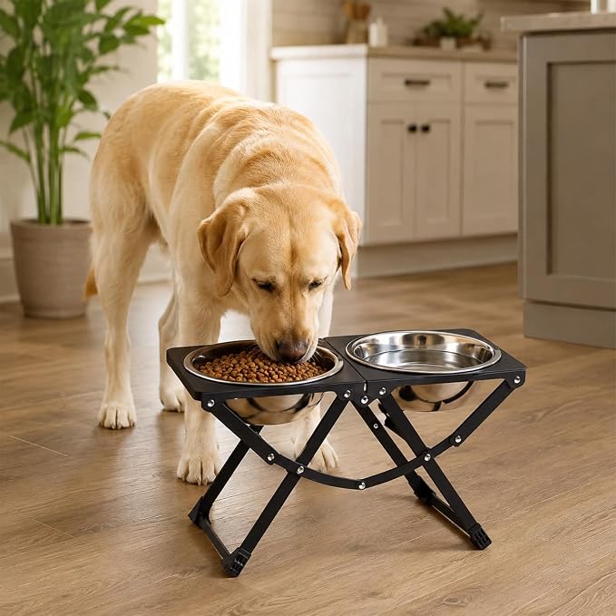 Foldable Elevated Dog Bowl Holder with 2 Large 85oz Stainless Steel Bowls, 12" Tall Raised Dog Bowl Stand for Large Breeds, Indoor and Outdoor Use - Image 4