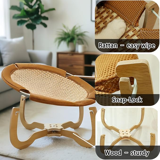 Summer Rattan Breathable Cat Bed，Pet Cooling Mat，Detachable pet Hammock, cat Hammock - Image 2