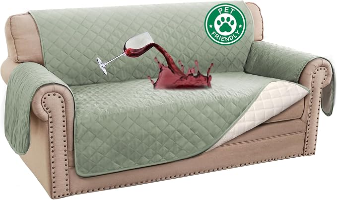 Turquoize 100% Waterproof Couch Cover Sofa Covers for 2 Cushion Couch Loveseat Covers Triple Non-Slip Couch Cover for Dogs Washable Furniture Protector Cover for Pets, Kids,Dog (Loveseat 54", Sage) by Turquoize