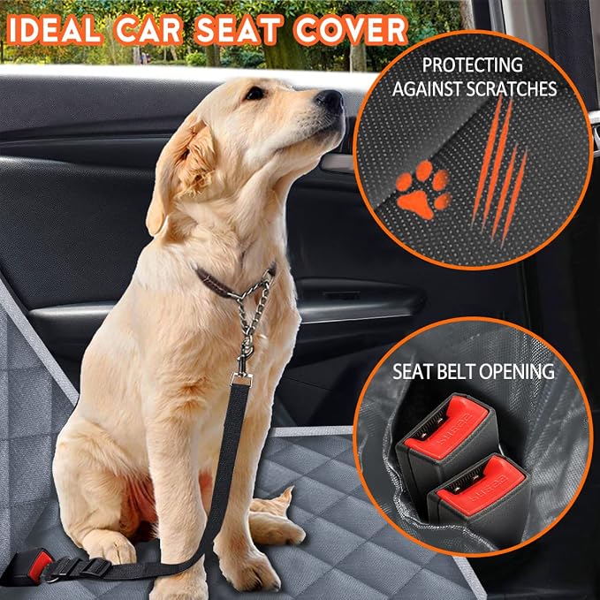 Yuntec Dog Car Cover for Back Seat Pet Car Seat Cover Protector | Waterproof Rear Seat Cover Nonslip Bench Car Seat Cover fits Middle Armrest for Most Cars Trucks SUVs (53” Width) - Gray - Image 5
