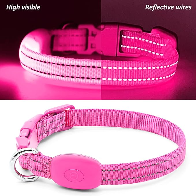Illumifun LED Dog Collar, USB Rechargeable Light Up Collars, Adjustable Safety Collar Light for Small Dogs Cats Glow in the Dark (Pink, X-Small) - Image 2