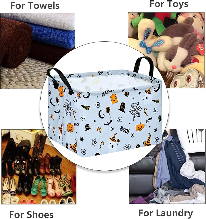 MAIZMZ Halloween Storage Basket Pumpkin Ghost Gift Basket for Kids Foldable Toy Box Waterproof Organizer Bin Laundry Nursery Hamper for Home Office Dorm Closet Shelf - Image 5