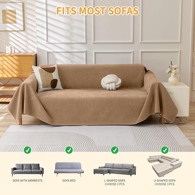 Deep Dream Cat-Scratch Resistant Couch Cover, Waterproof Sofa Cover for 3 Cushion Couch Washable, Pet Friendly Couch Protectors Anti Slip Thickened Sofa Slipcovers for Dogs Pets, 71" x 150", Brown - Image 5