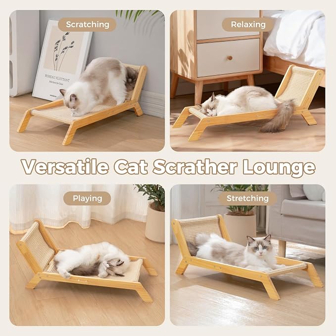 Avont Sisal Cat Scratcher Bed for Indoor Cats, Solid Wood Scratching Lounge | No-Mess Cat Chair Couch Horizontal Scratcher - Extra Large - Image 5