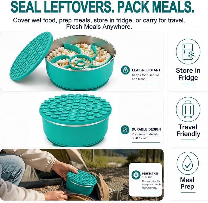 Large Dog Bowl 8 Cups Stainless Steel with Slow Feeder Insert and Lick Mat Storage Lid, 3-in-1 Non-Slip Pet Bowl for Kibble, Wet Food,Travel - Image 6